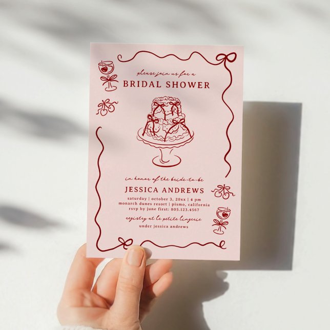 Invitación Whimsical Hand Drawn Red Cherries & Bows (Subido por el creador)
