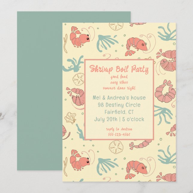 Invitación Whimsical Hand Drawn Shrimp Summer Party (Anverso / Reverso)