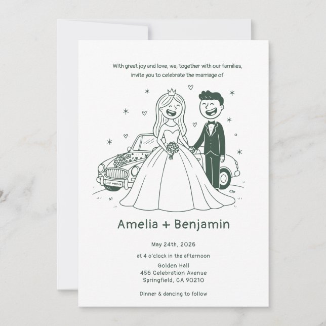 Invitación Whimsical Hand Drawn Wedding Couple | Wedding  (Anverso)