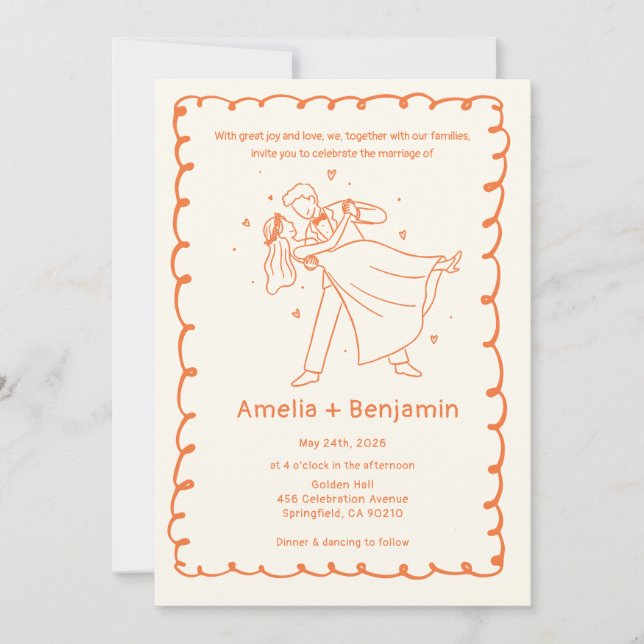 Invitación Whimsical Hand Drawn Wedding Couple | Wedding  (Anverso)