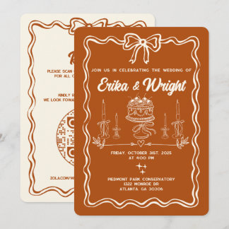 Invitación Whimsical Hand Drawn Wedding Invitation Cute Bows