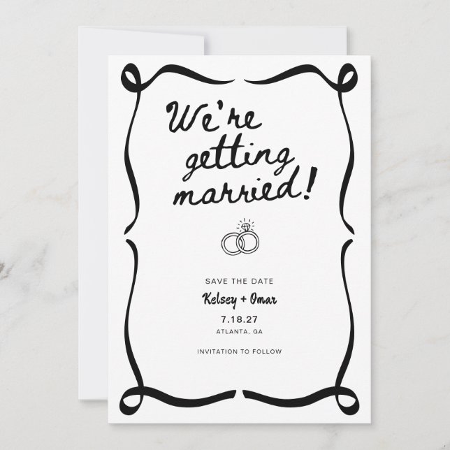 Invitación Whimsical Hand Drawn We're Getting Married  (Anverso)