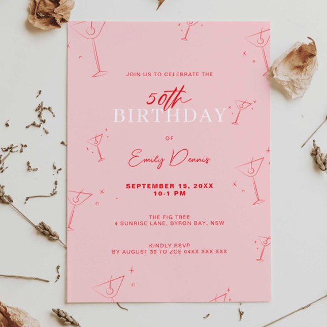 Invitación Whimsical Handdraw martini 50th Birthday Party (Subido por el creador)
