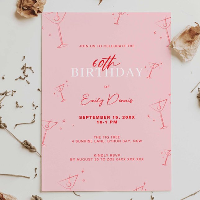 Invitación Whimsical Handdraw martini 60th Birthday Party (Subido por el creador)