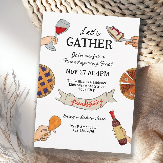 Invitación Whimsical Handdrawn Doodles Quirky Friendsgiving (Available in both printed and instant download digital format.)
