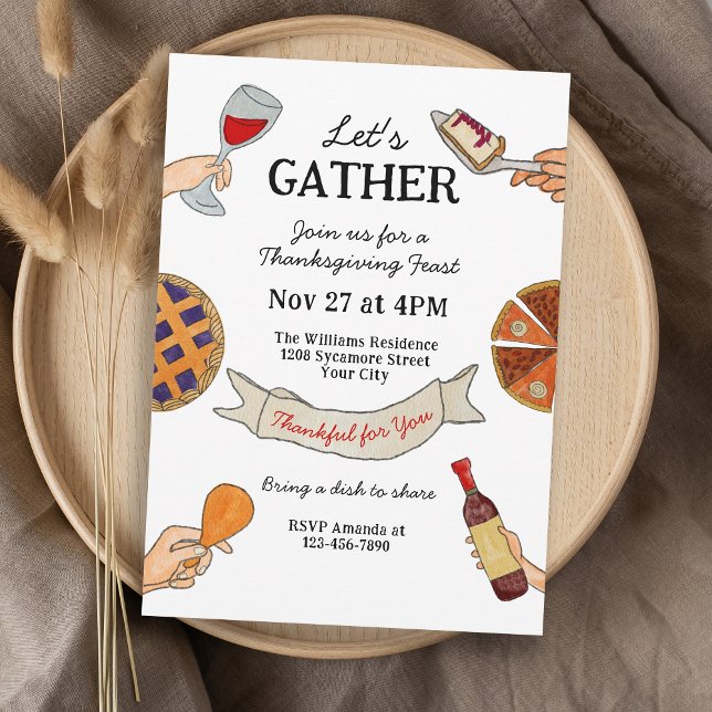 Invitación Whimsical Handdrawn Doodles Unique Thanksgiving (Available in both printed and instant download digital formats.)