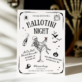 Invitación Whimsical Handwritten Skeleton Martini Halloween