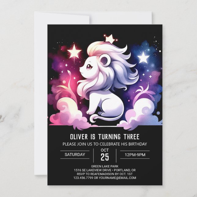 Invitación Whimsical Happy Lion Birday (Anverso)