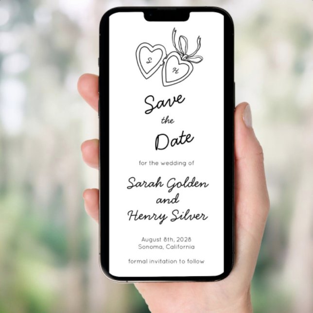 Invitación Whimsical Heart Locket Doodle Sketch Digital STD (Whimsical Heart Locket Doodle Sketch Digital evite  SAVE THE DATE Invitation
)