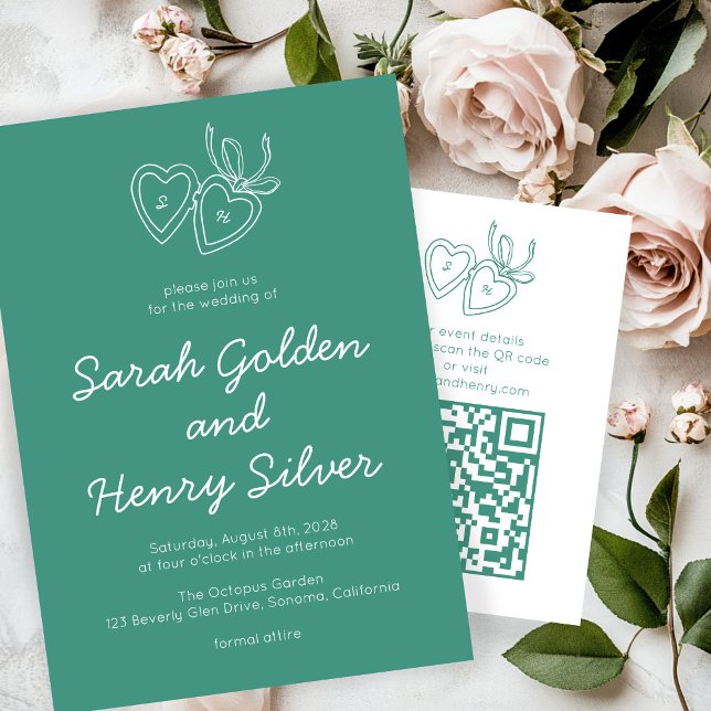 Invitación Whimsical Heart Locket Doodle Sketch Modern CUSTOM (Whimsical Heart Locket Doodle Sketch Modern CUSTOM Hand-drawn Invitation
)