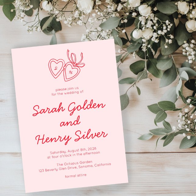 Invitación Whimsical Heart Locket Doodle Sketch PERSONALIZADO (Whimsical Heart Locket Doodle Sketch Modern CUSTOM Invitation
)