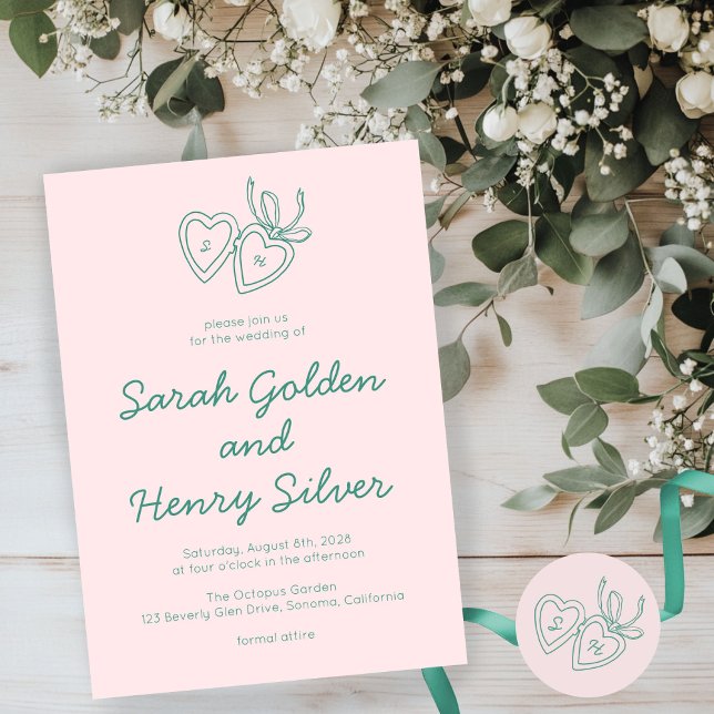Invitación Whimsical Heart Locket Doodle Sketch PERSONALIZADO (Whimsical Heart Locket Doodle Sketch Modern CUSTOM Invitation
)