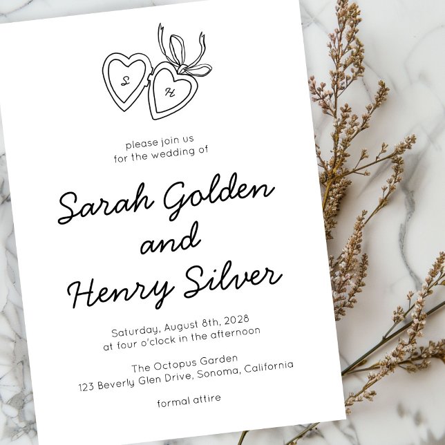 Invitación Whimsical Heart Locket Doodle Sketch PERSONALIZADO (Whimsical Heart Locket Doodle Sketch Modern CUSTOM Invitation
)