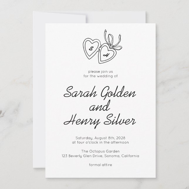 Invitación Whimsical Heart Locket Doodle Sketch PERSONALIZADO (Anverso)