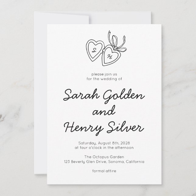 Invitación Whimsical Heart Locket Doodle Sketch PERSONALIZADO (Anverso)