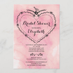 Invitación Whimsical Heart Pink Watercolour Bridal Shower