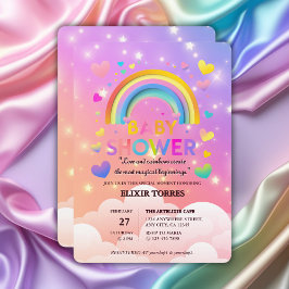 Invitación Whimsical Hearts & Rainbows Baby Shower