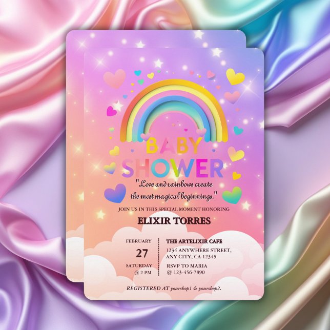 Invitación Whimsical Hearts & Rainbows Baby Shower (Subido por el creador)