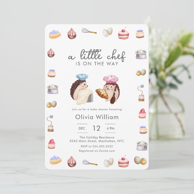 Invitación Whimsical Hedgehog Little Chef Baker Baby Shower (Anverso de pie)