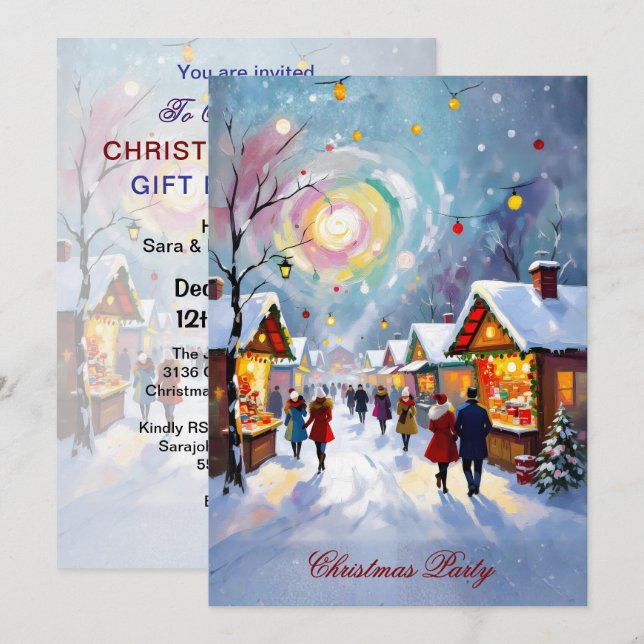 Invitación Whimsical Holiday Market Scene Christmas Party 5x7 (Anverso / Reverso)