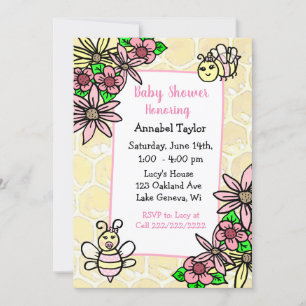 Invitación Whimsical Honey Bee Chica Baby Shower