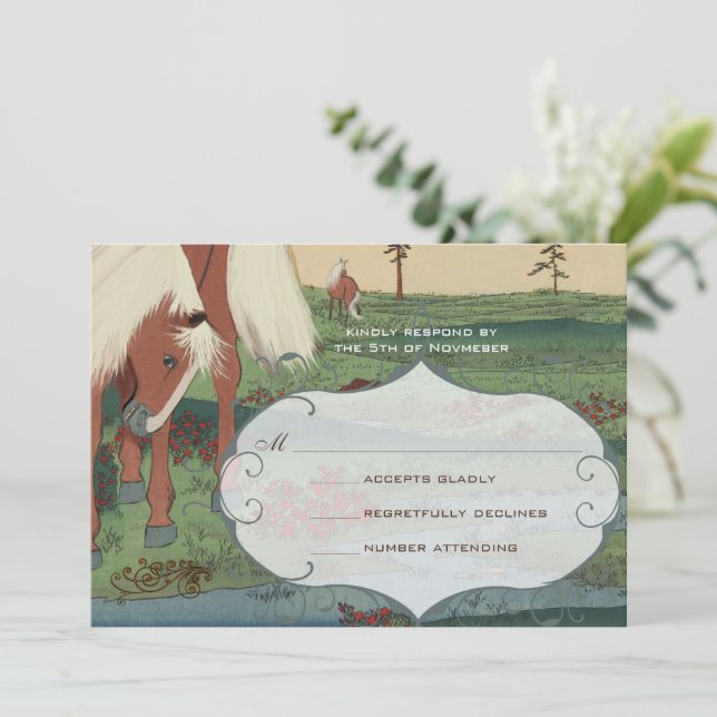 Invitación Whimsical Horse Wedse RSVP (Anverso de pie)