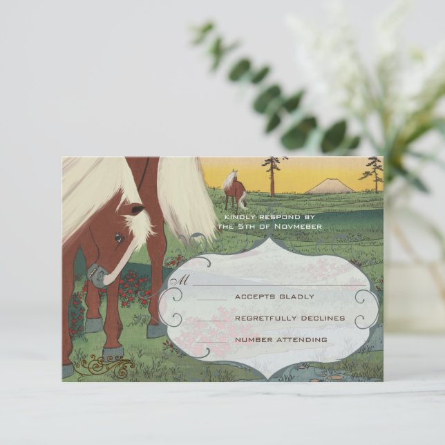 Invitación Whimsical Horse Wedse RSVP (Anverso de pie)