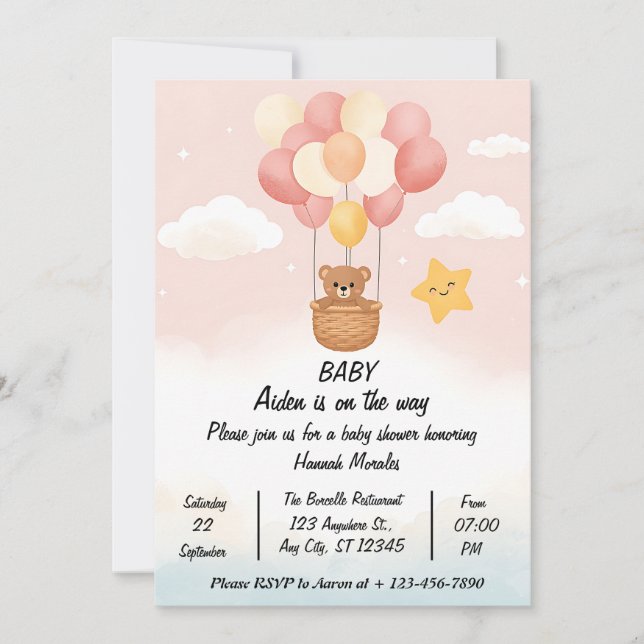 Invitación Whimsical Hot Air Balloon Baby Shower Invitation | (Anverso)