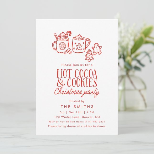 Invitación Whimsical Hot Cocoa Cookies Christmas Party (Anverso de pie)