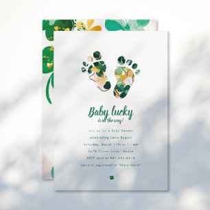 Invitación Whimsical Irish Lucky Green Shamrock Baby Shower