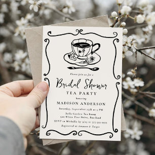 Invitación Whimsical Ivory Vintage Bridal Shower Tea Fiesta