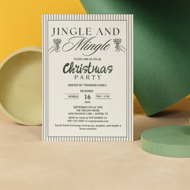 Invitación Whimsical Jingle and Mingle Christmas Party (jingle and mingle christmas invitations exchange christmas cocktail party script trendy greenery)