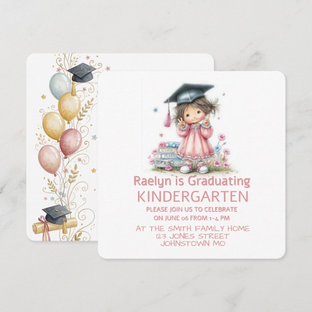 Invitación Whimsical Kindergarten Graduation Celebration  (Anverso / Reverso)