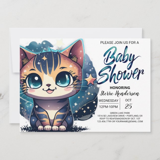 Invitación Whimsical Kitty Editable Baby Shower (Anverso)