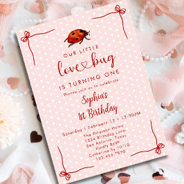 Invitación Whimsical Ladybug Love Bug Girl 1st Birthday