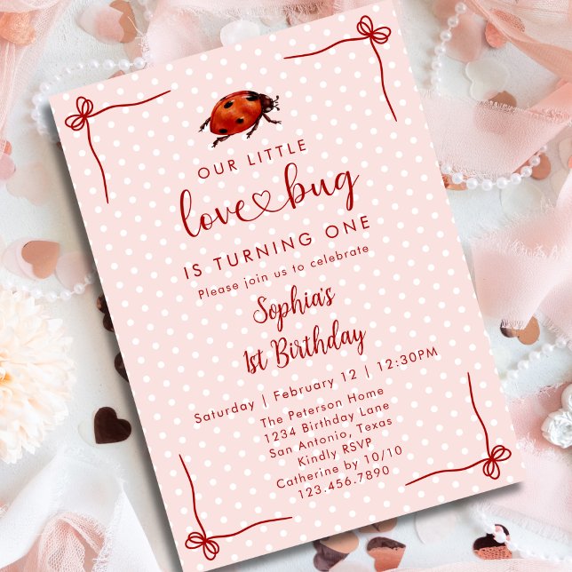 Invitación Whimsical Ladybug Love Bug Girl 1st Birthday (Subido por el creador)