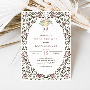Invitación Whimsical Lemon Floral Preppy Coquette Baby Shower