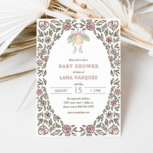 Invitación Whimsical Lemon Floral Preppy Coquette Baby Shower (Subido por el creador)