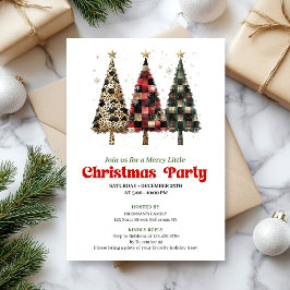 Invitación Whimsical leopard and plaid Christmas tree invite