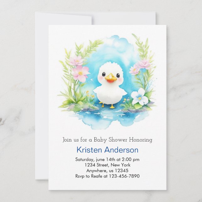 Invitación Whimsical Little Duck Boy Baby Shower (Anverso)