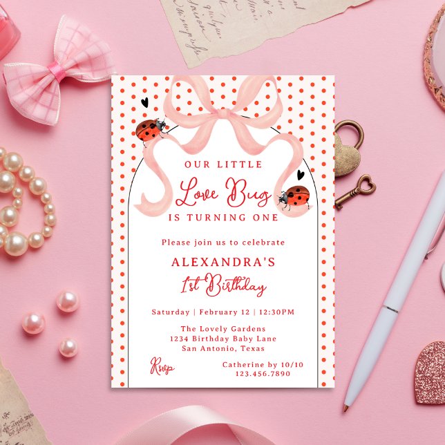 Invitación Whimsical Little Love Bug Ladybug 1st Birthday (Subido por el creador)