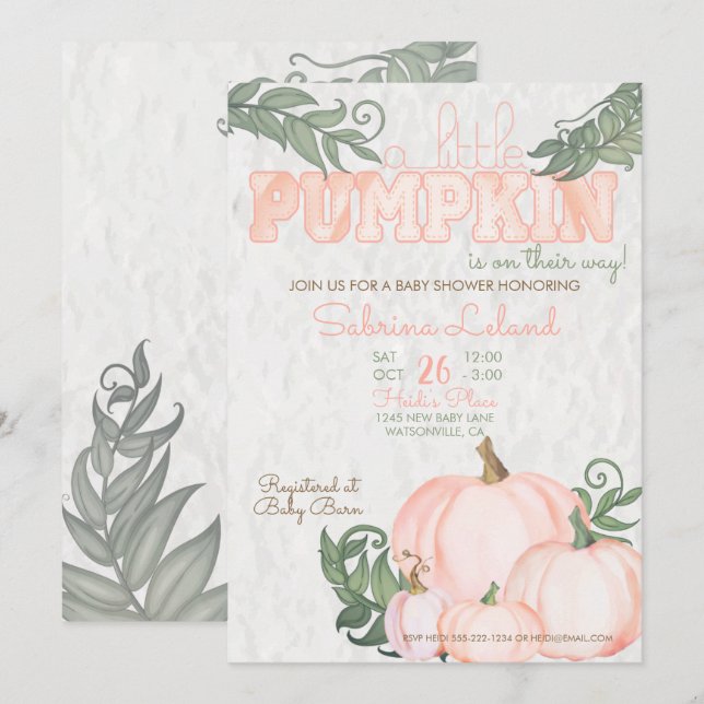 Invitación Whimsical Little Pumpkin Coral Baby Shower (Anverso / Reverso)