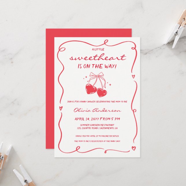 Invitación Whimsical Little Sweetheart Baby Shower (Anverso/Reverso In Situ)