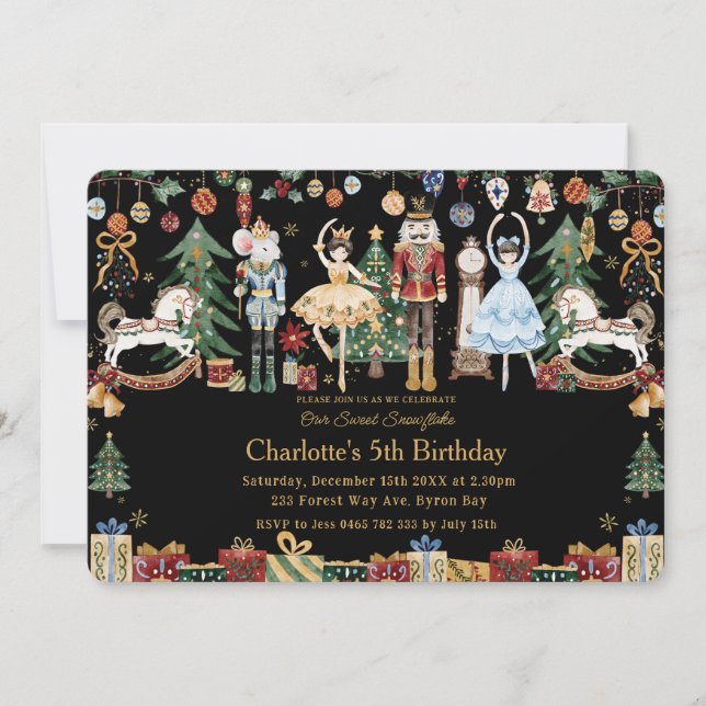 Invitación Whimsical Los Navidades Nutcracker Ballet Cumpleañ (Anverso)
