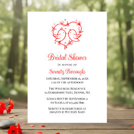 Invitación Whimsical Lovebirds Boho Red Heart Bridal Shower