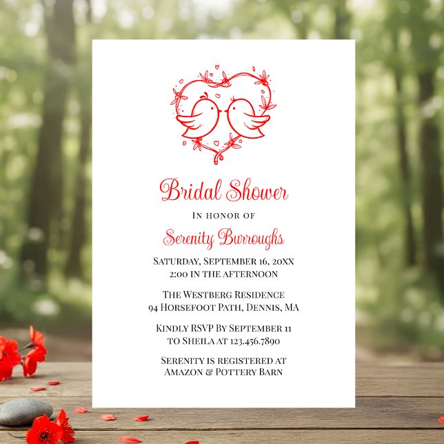 Invitación Whimsical Lovebirds Boho Red Heart Bridal Shower (Subido por el creador)