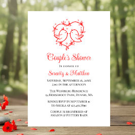 Invitación Whimsical Lovebirds Boho Red Heart Bridal Shower