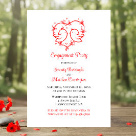 Invitación Whimsical Lovebirds Boho Red Love Heart Engagement
