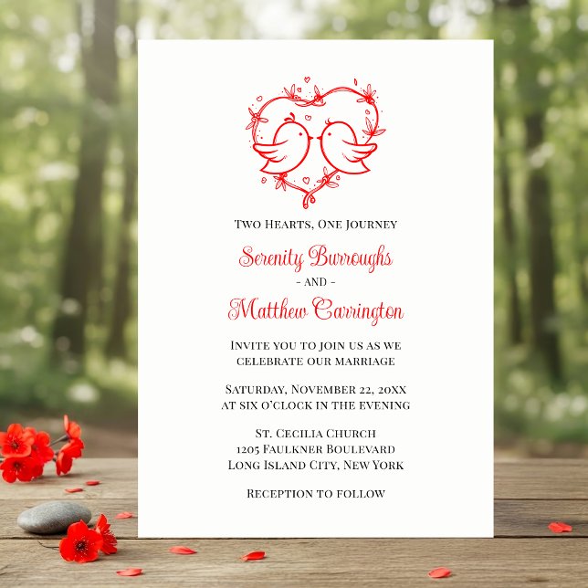 Invitación Whimsical Lovebirds Boho Red Love Heart Wedding  (Subido por el creador)