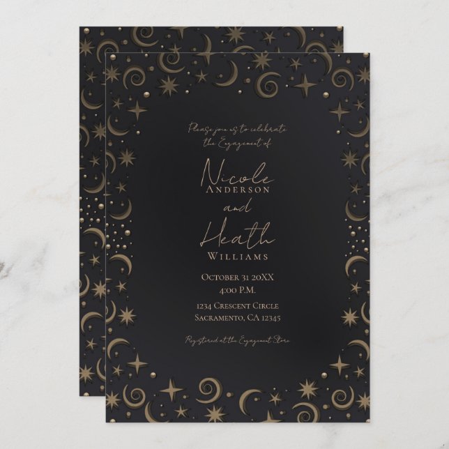 Invitación Whimsical Magic Celestial Swirls Night Engagement (Anverso / Reverso)